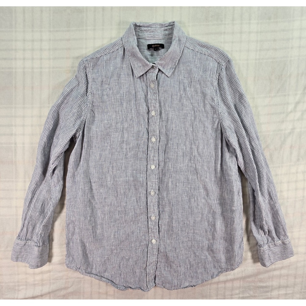 QUINCE 100% European Linen Long Sleeve Shirt Pinstripe Shirt Coastal Grandma M